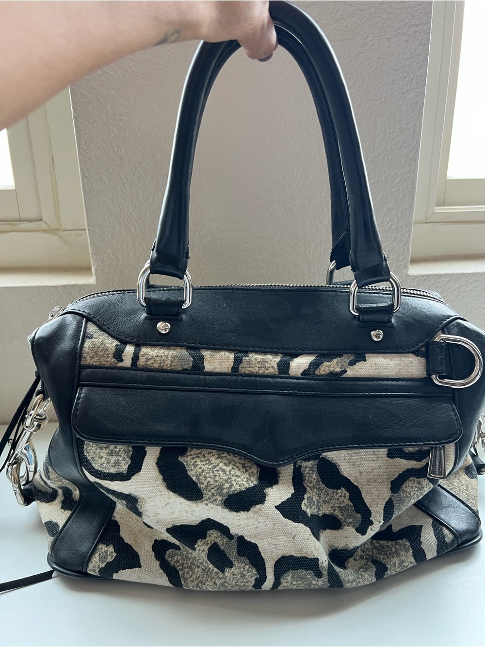 Rebecca Minkoff Black and Cream Animal Print Satchel